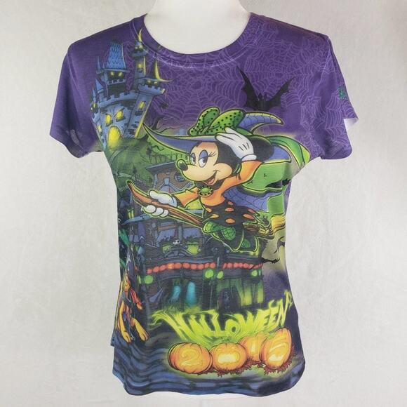 Disney Halloween T-Shirt Women S Minnie Mouse Embellished Burnout Allover Print - Picture 1 of 10
